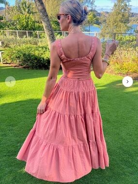 vestique Coral Pink Tiered Maxi Dress with Scoop Back